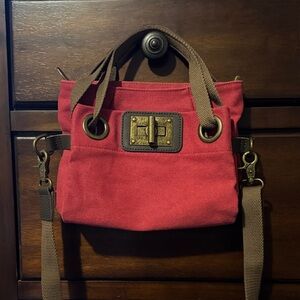 Zede Canvas Tote Handbag in Red with Brass Accent
